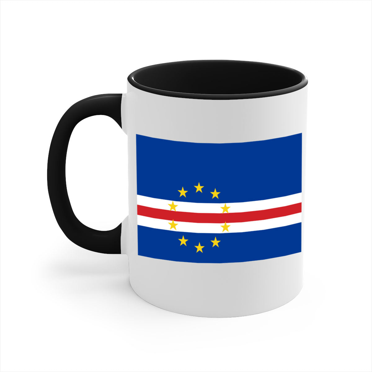 Cabo Verde 169# Mug featuring a glossy finish with a colorful handle and interior, available in multiple sizes.